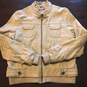 Cream Faux Leather Moto Jacket - Medium - EUC